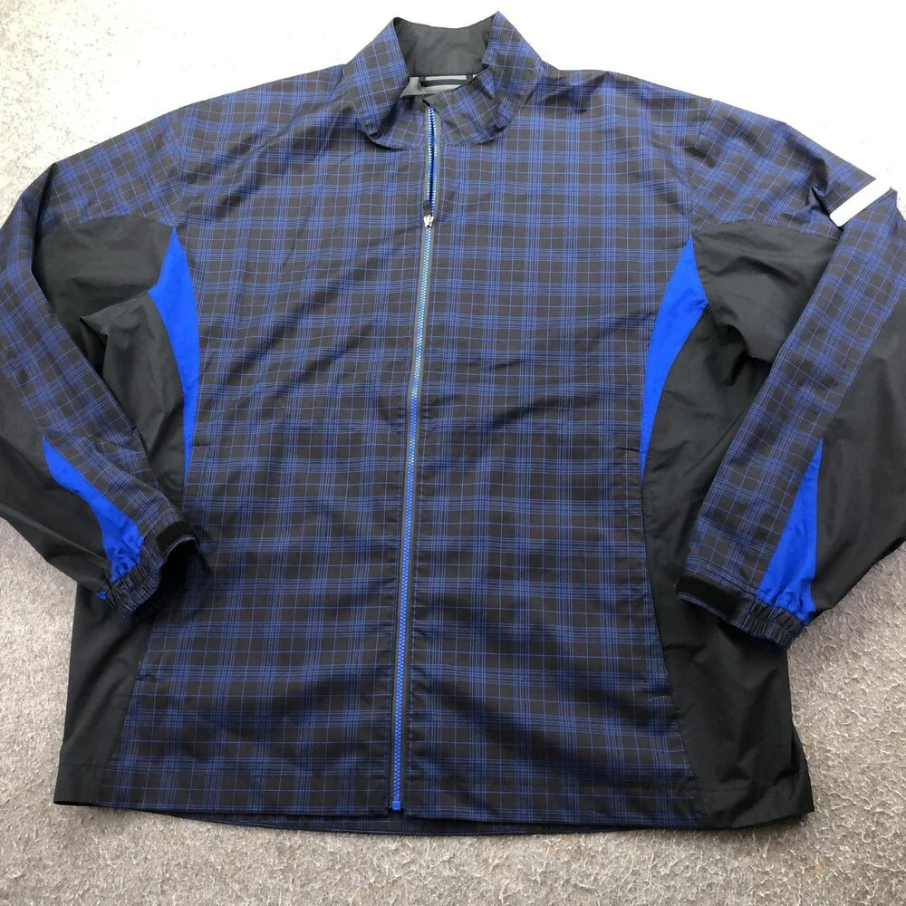 FootJoy Jacket Mens XL Blue Plaid Full Zip DryJoys HydroLite Golf Windbreaker